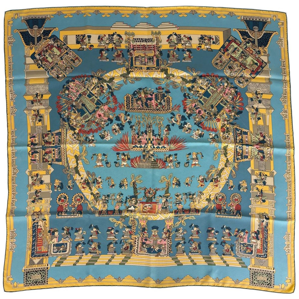 Hermes Carre 90 Astres Et Soleils Scarf Celestial and Sun Ethnic Silk Blue