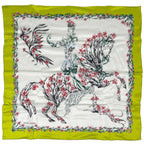Hermes Carre 70 Hd'origny Scarf Flower Blooming Horse Silk Green White Multicolo