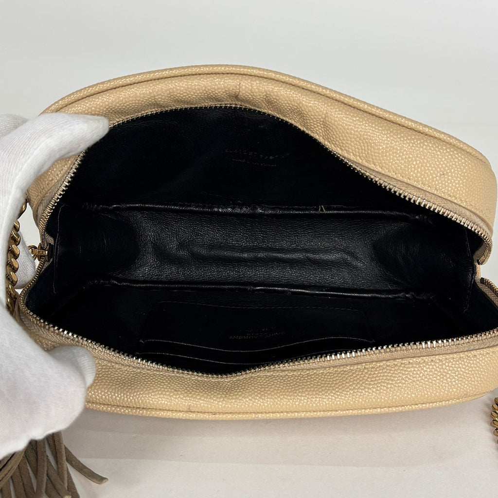 Saint Laurent Shoulder Bag Lou Fringe Leather Beige — view 7