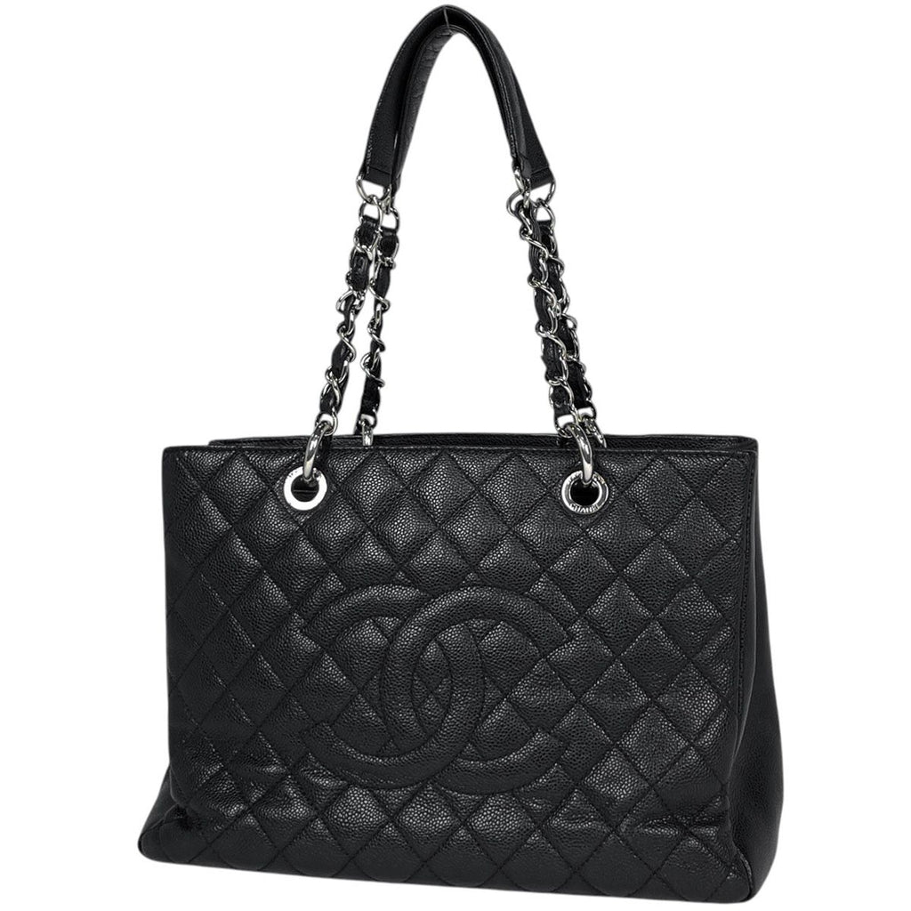 Chanel Tote CC Logo Quilted Grand Shopping GST Caviar Leather Black