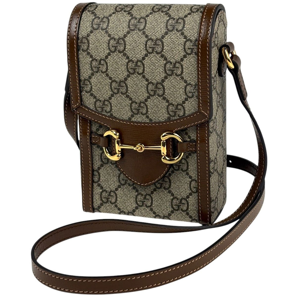 Gucci Shoulder Bag Horsebit GG Pattern Brown