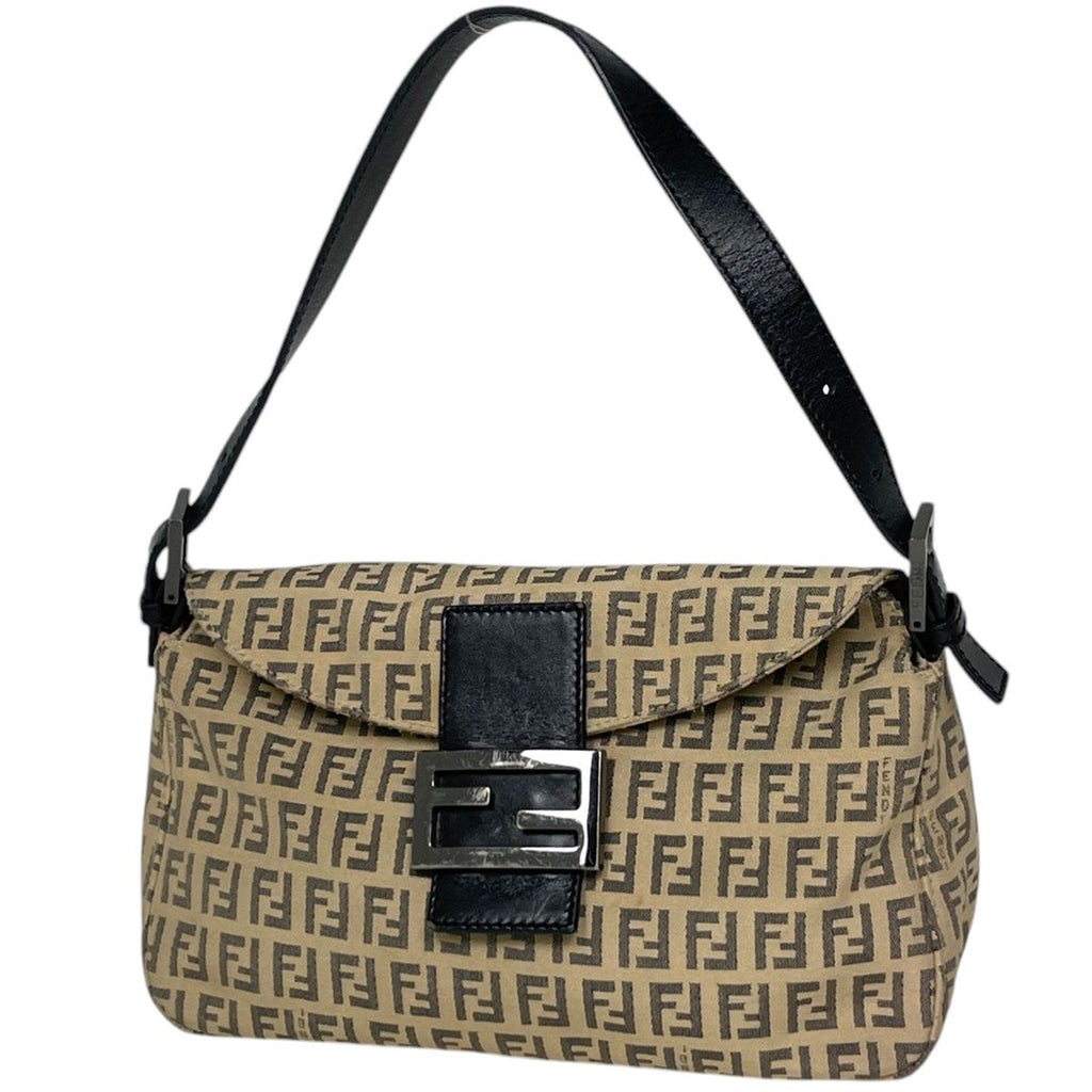 Fendi Shoulder Bag Zucchino Pattern Canvas Beige
