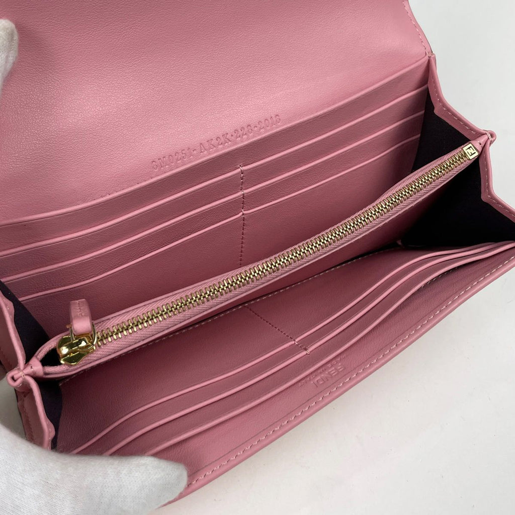 Fendi Continental Wallet Zucca Embossed Bifold Leather Pink Brown White — view 5