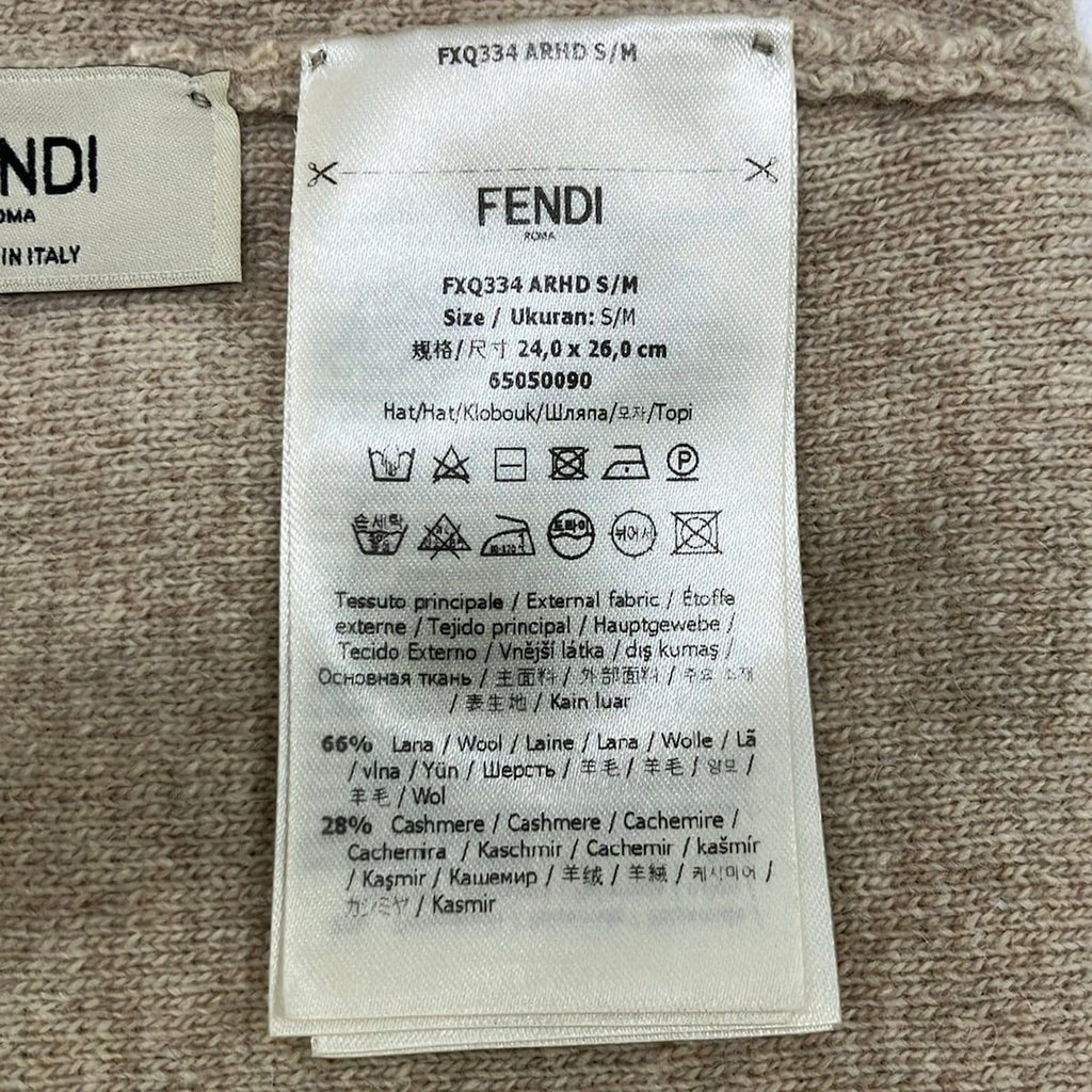 Fendi Knit Hat Ukuran S M Beige Lame Logo Wool Cashmere — view 5