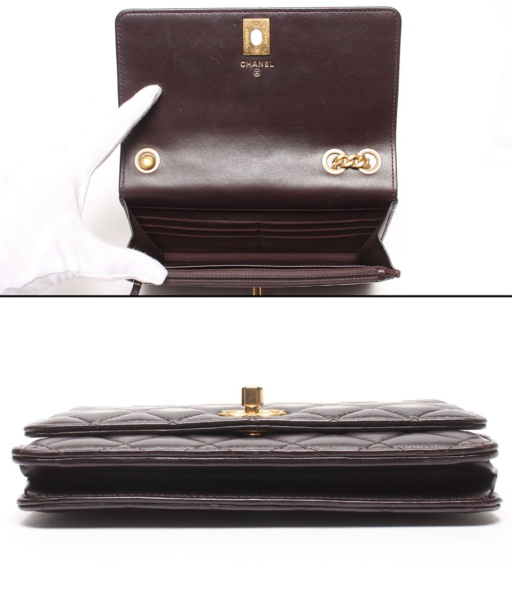 Chanel Chain Wallet Gold Quilted Lambskin Shoulder — view 3