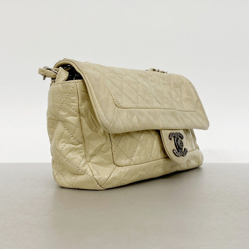 Chanel Shoulder Bag Quilted Calfskin Beige Silver — view 2