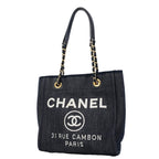 Chanel Chain Tote Deauville Denim Blue Gold
