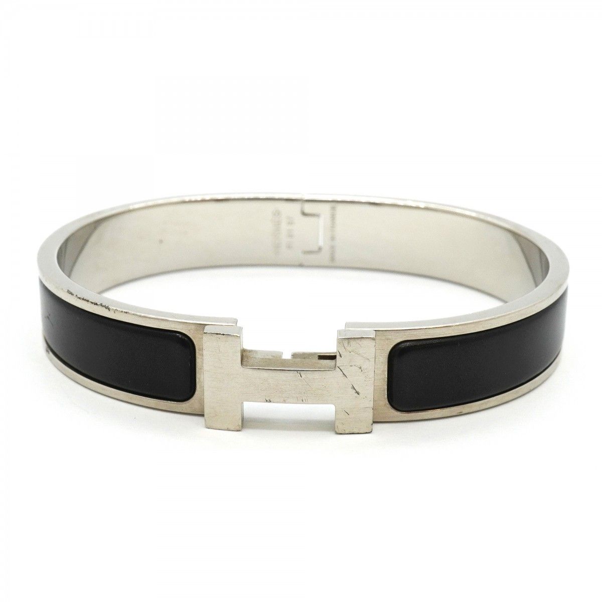 Hermes Bangle Clic Clac PM Metal Silver Black Bracelet — view 4