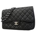 Chanel Shoulder Bag Maxi Quilted Caviar Leather Black Silver