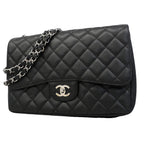 Chanel Shoulder Bag Maxi Quilted Caviar Leather Black Silver