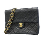 Chanel Shoulder Bag Quilted Lambskin Black Gold