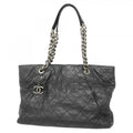 Chanel Tote Quilted Lambskin Black Silver
