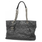 Chanel Tote Quilted Lambskin Black Silver