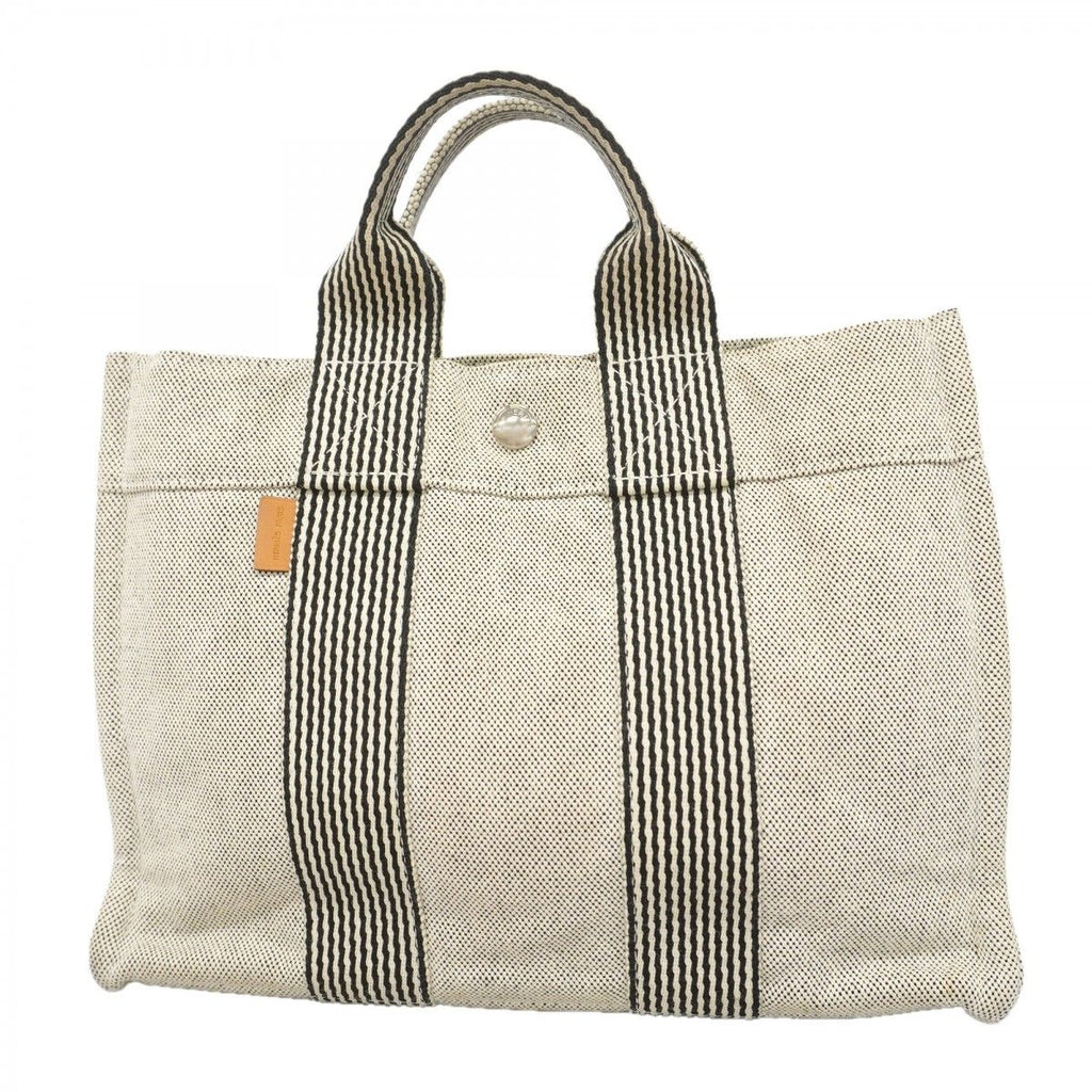 Hermes Tote Fourre Tout Canvas Gray Silver