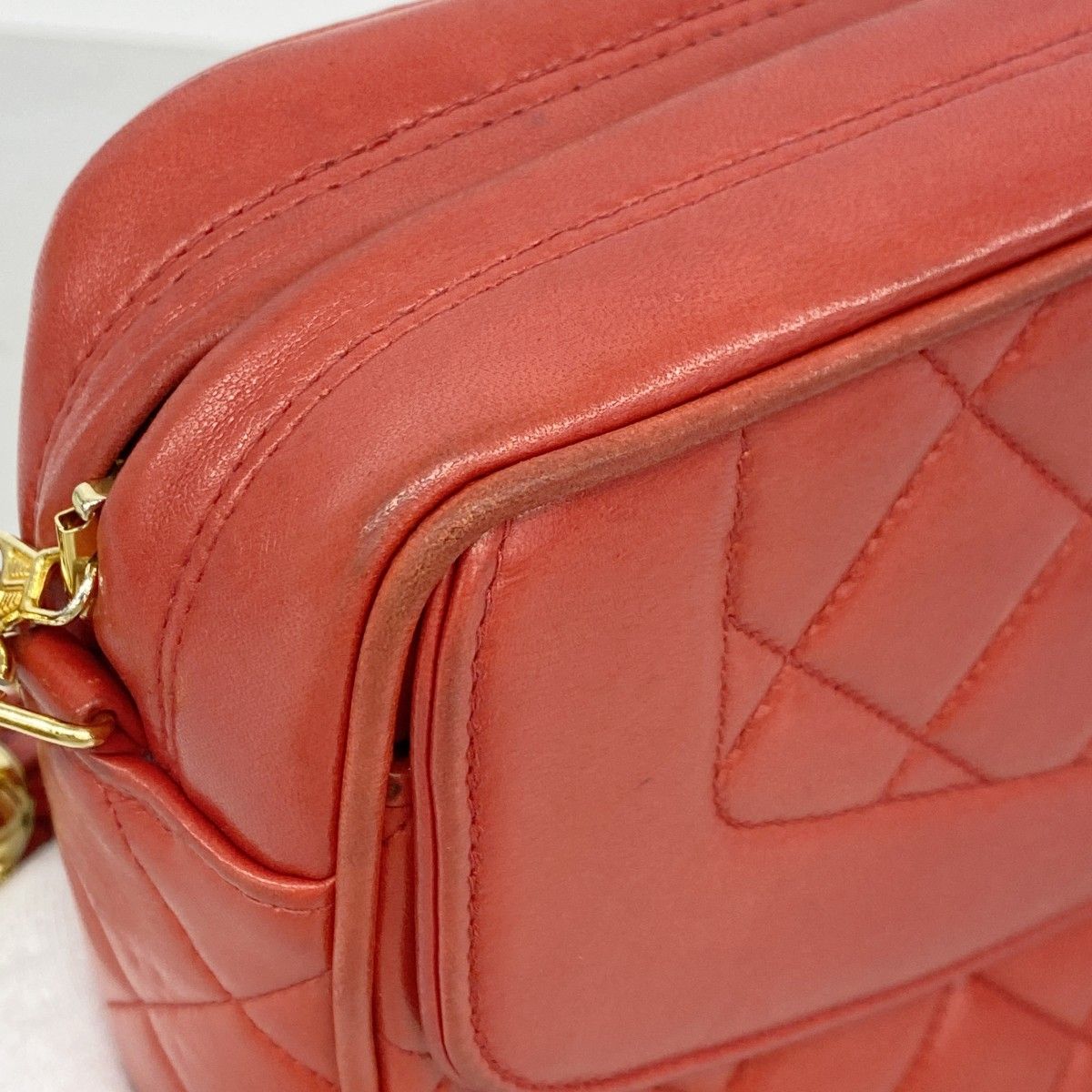 Chanel Shoulder Bag Quilted Lambskin Red Gold — view 6