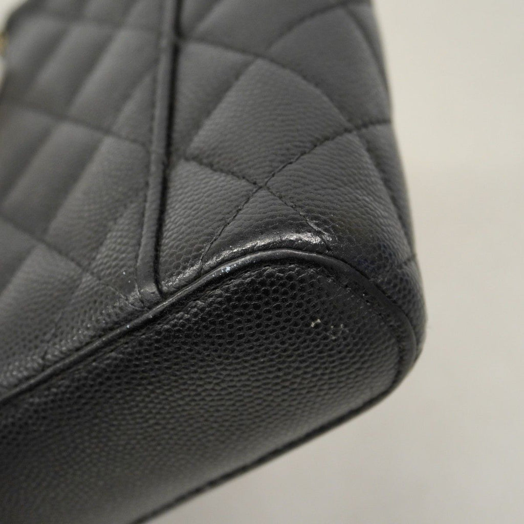 Chanel Shoulder Bag Quilted Caviar Leather Black Champagne Gold — view 6