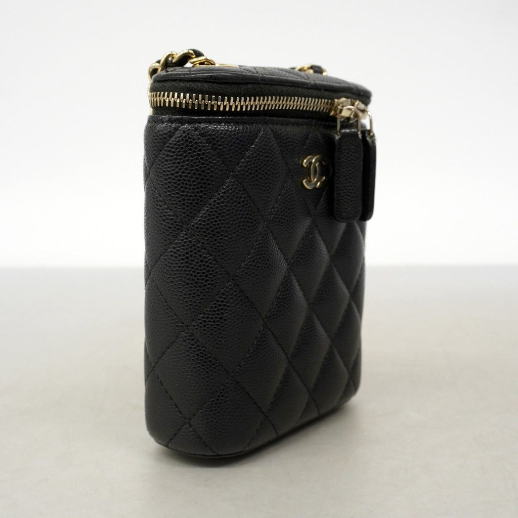 Chanel Shoulder Bag Quilted Caviar Leather Black Champagne Gold — view 2