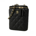 Chanel Shoulder Bag Quilted Caviar Leather Black Champagne Gold