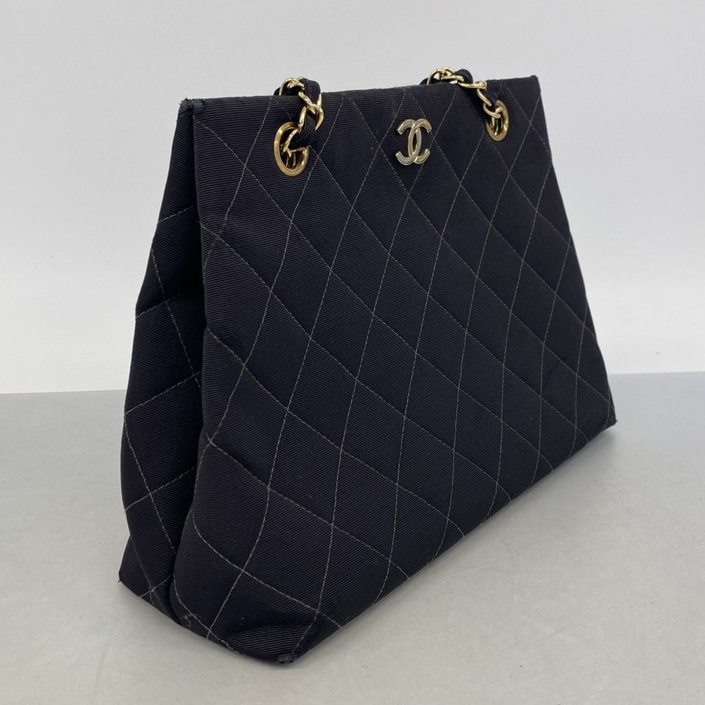 Chanel Shoulder Bag Quilted Cotton Black Gold — view 2
