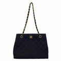 Chanel Shoulder Bag Quilted Cotton Black Gold