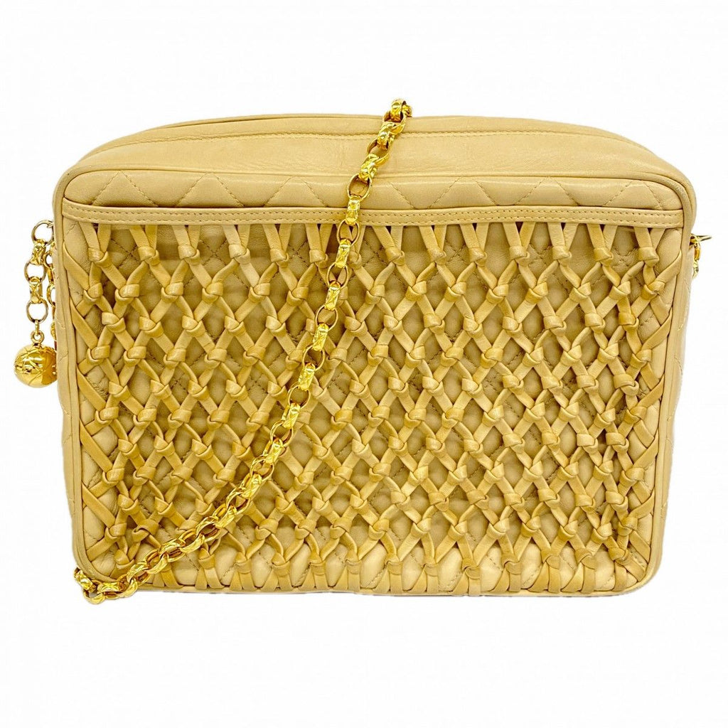 Chanel Shoulder Bag Quilted Lambskin Beige Gold
