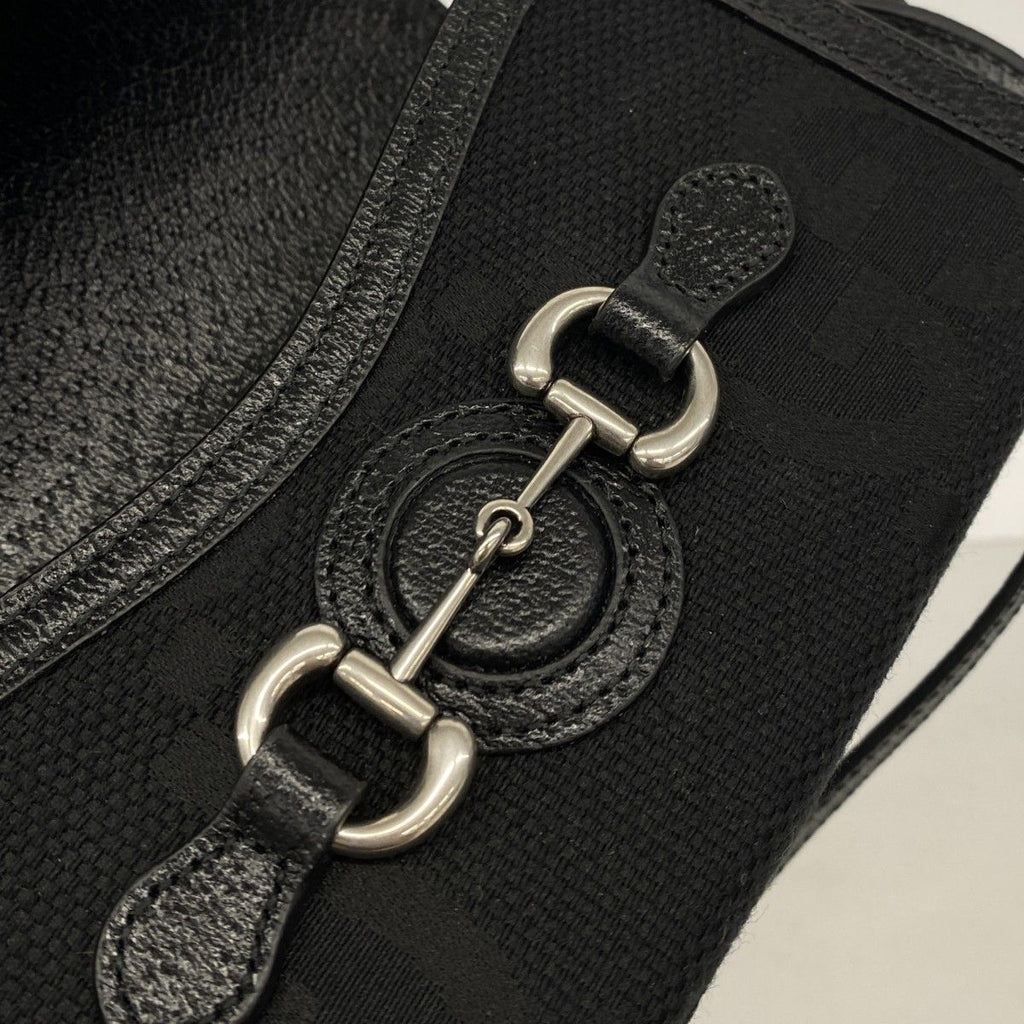 Gucci Shoulder Bag Horsebit Jumbo GG Canvas Black Silver — view 7