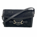Gucci Shoulder Bag Horsebit Jumbo GG Canvas Black Silver