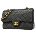 Chanel Shoulder Bag Quilted Lambskin Black Gold