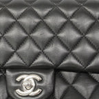 Chanel Shoulder Bag Quilted Lambskin Black Silver — view 8