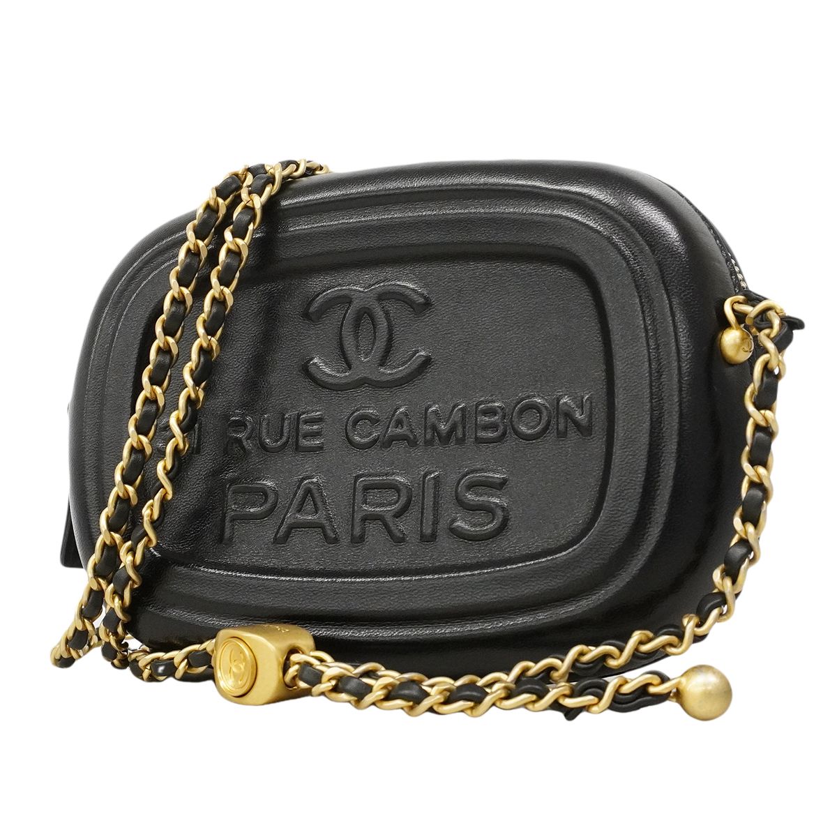 Chanel Shoulder Bag Lambskin Black Gold