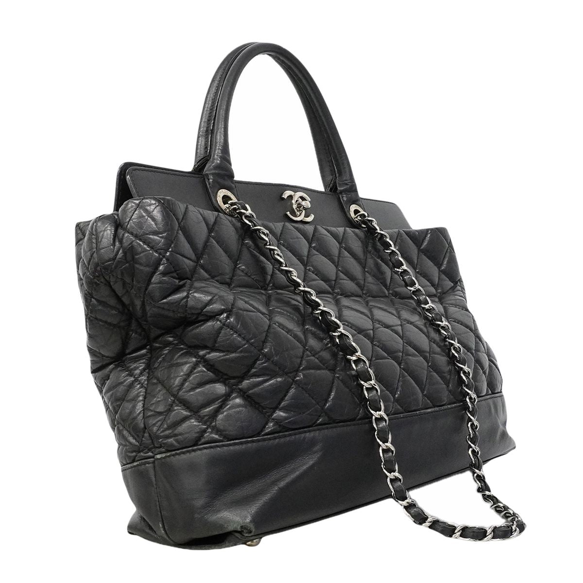 Chanel Handbag Quilted Leather Black Silver 2-Way — view 2