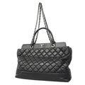 Chanel Handbag Quilted Leather Black Silver 2-Way