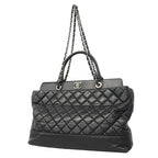 Chanel Handbag Quilted Leather Black Silver 2-Way