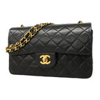 Chanel Shoulder Bag Quilted Lambskin Black Gold