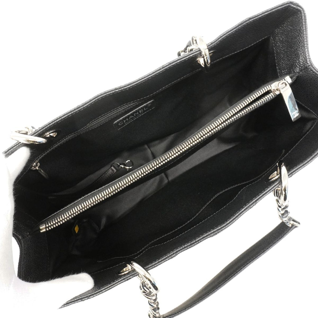 Chanel Chain Tote Quilted Caviar Leather Black Silver — view 4