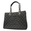 Chanel Chain Tote Quilted Caviar Leather Black Silver