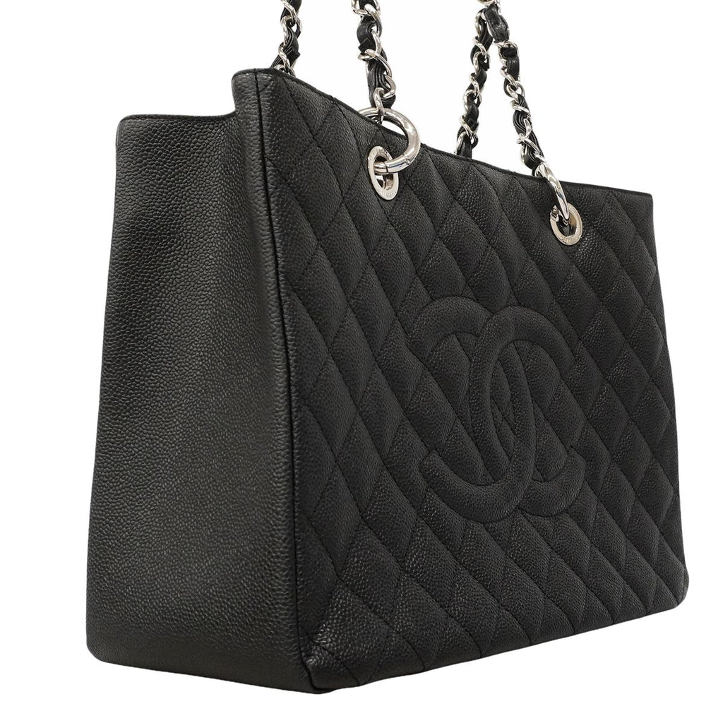 Chanel Chain Tote Quilted Caviar Leather Black Silver — view 2