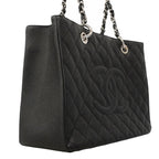 Chanel Chain Tote Quilted Caviar Leather Black Silver — view 2