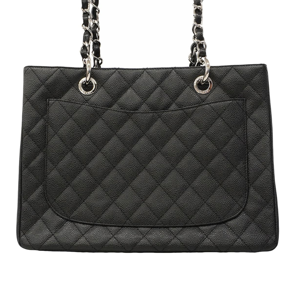 Chanel Chain Tote Quilted Caviar Leather Black Silver — view 6