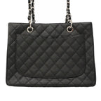 Chanel Chain Tote Quilted Caviar Leather Black Silver — view 6