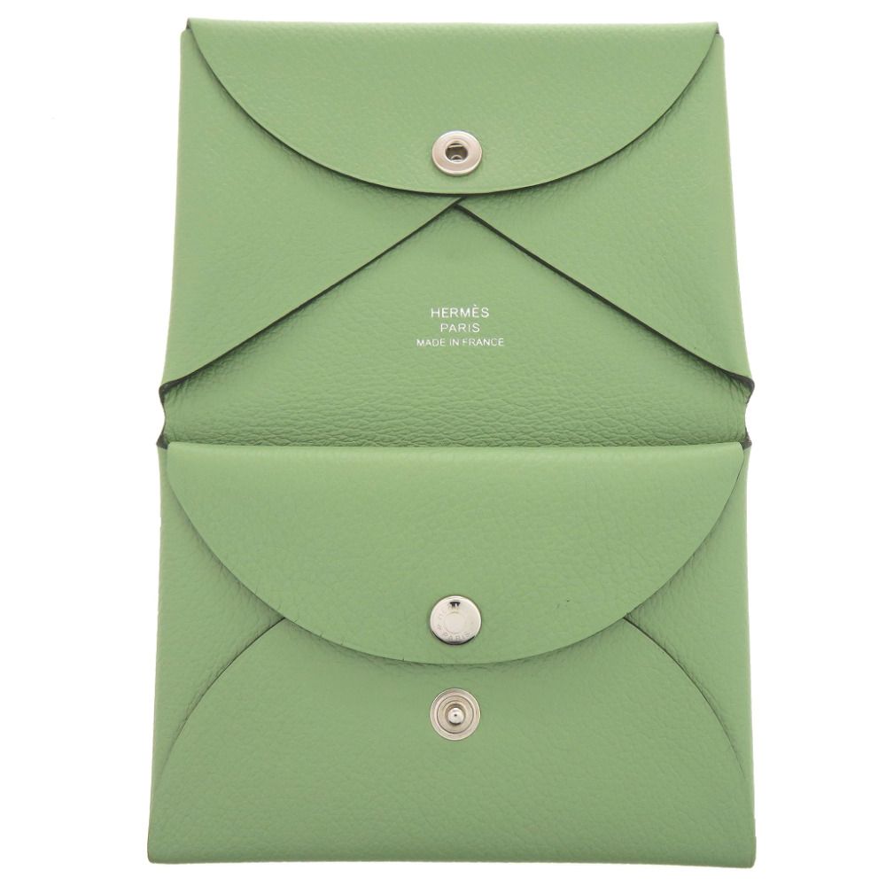 Hermes Calvi Duo Chevre Vert Cricket Card Case Green — view 5