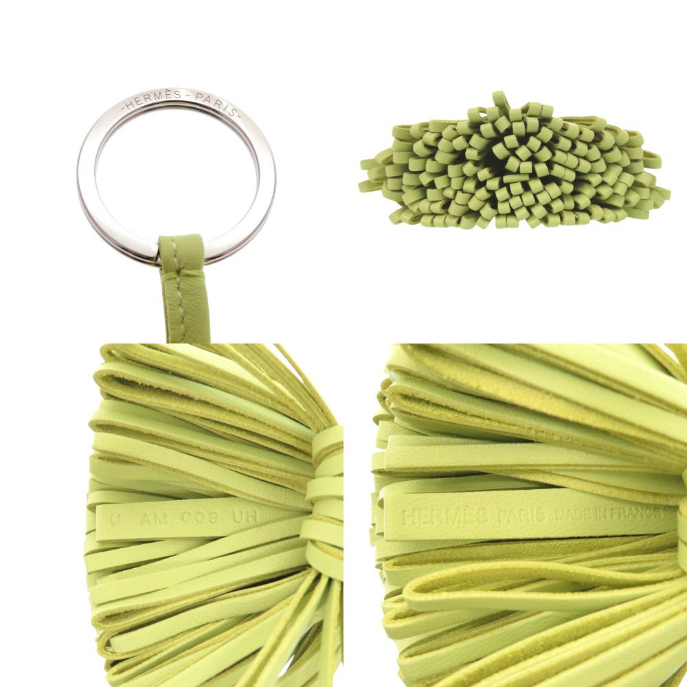 Hermes Carmen Agnomiro Jaune Bourjon Key Holder Bag Charm Fringe Green — view 4