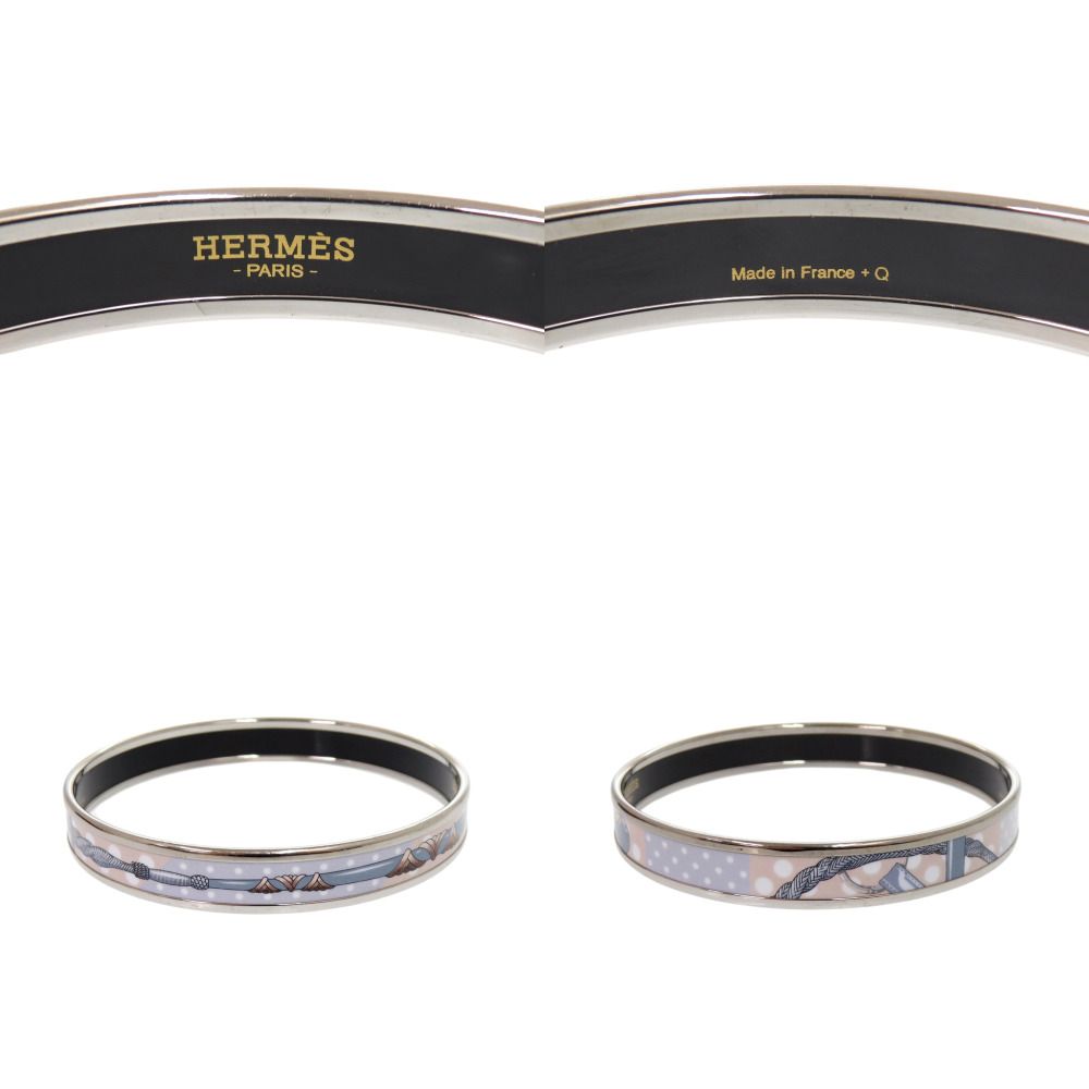 Hermes Enamel PM Metal Silver Blue Bangle Bracelet — view 3