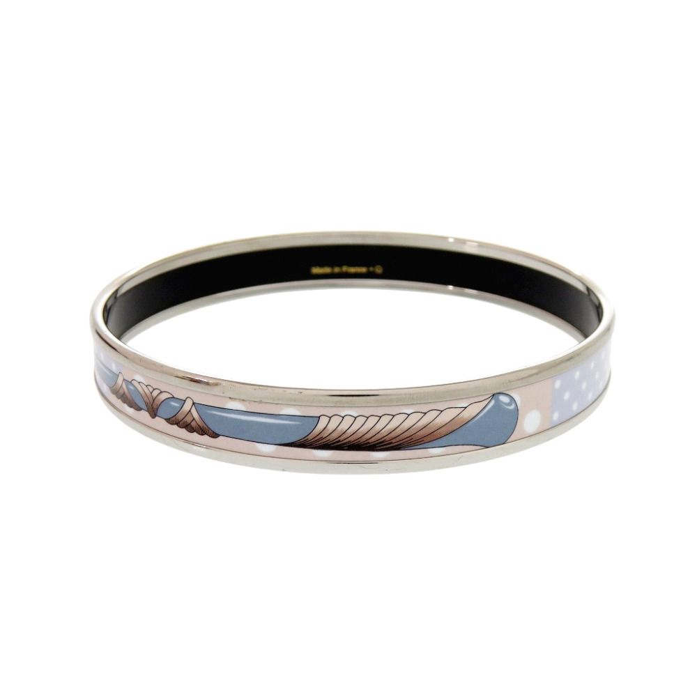 Hermes Enamel PM Metal Silver Blue Bangle Bracelet — view 2