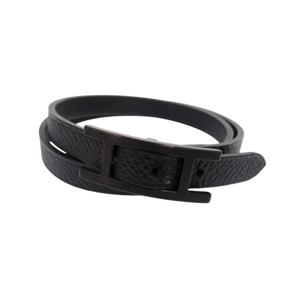 Hermes Behapi Double Tour Strand Veau Swift Black Monochrome Bracelet