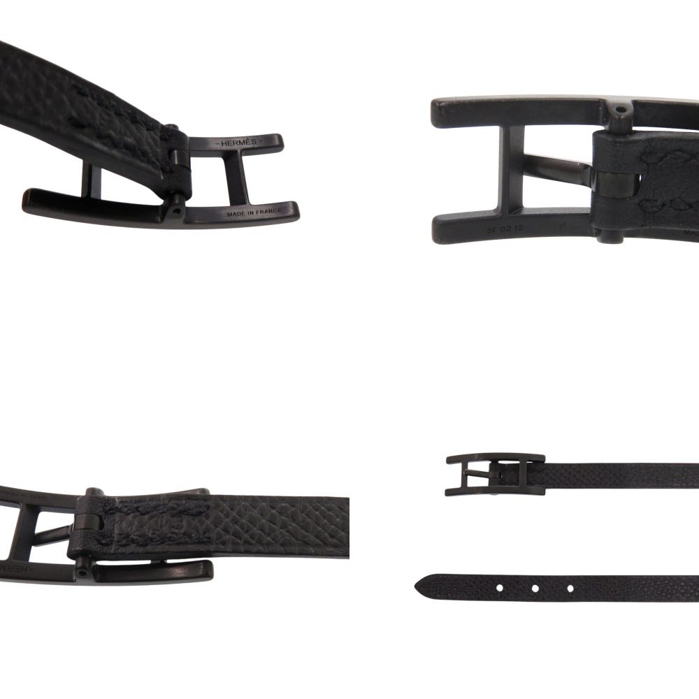 Hermes Behapi Double Tour Strand Veau Swift Black Monochrome Bracelet — view 4