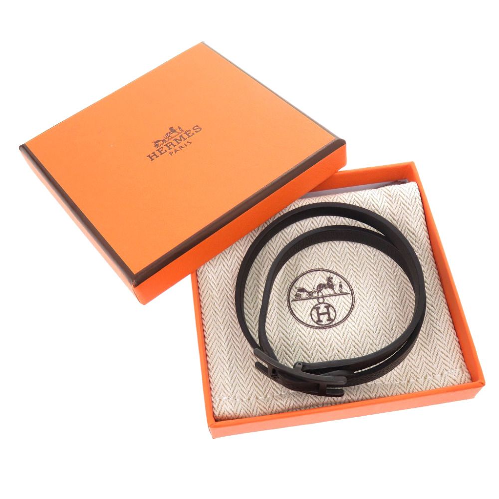 Hermes Behapi Double Tour Strand Veau Swift Black Monochrome Bracelet — view 2