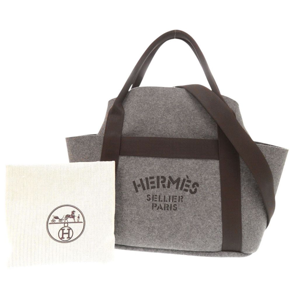 Hermes Sac de Panthere Je Groom Felt Grimoire Silver 2-Way Tote — view 2