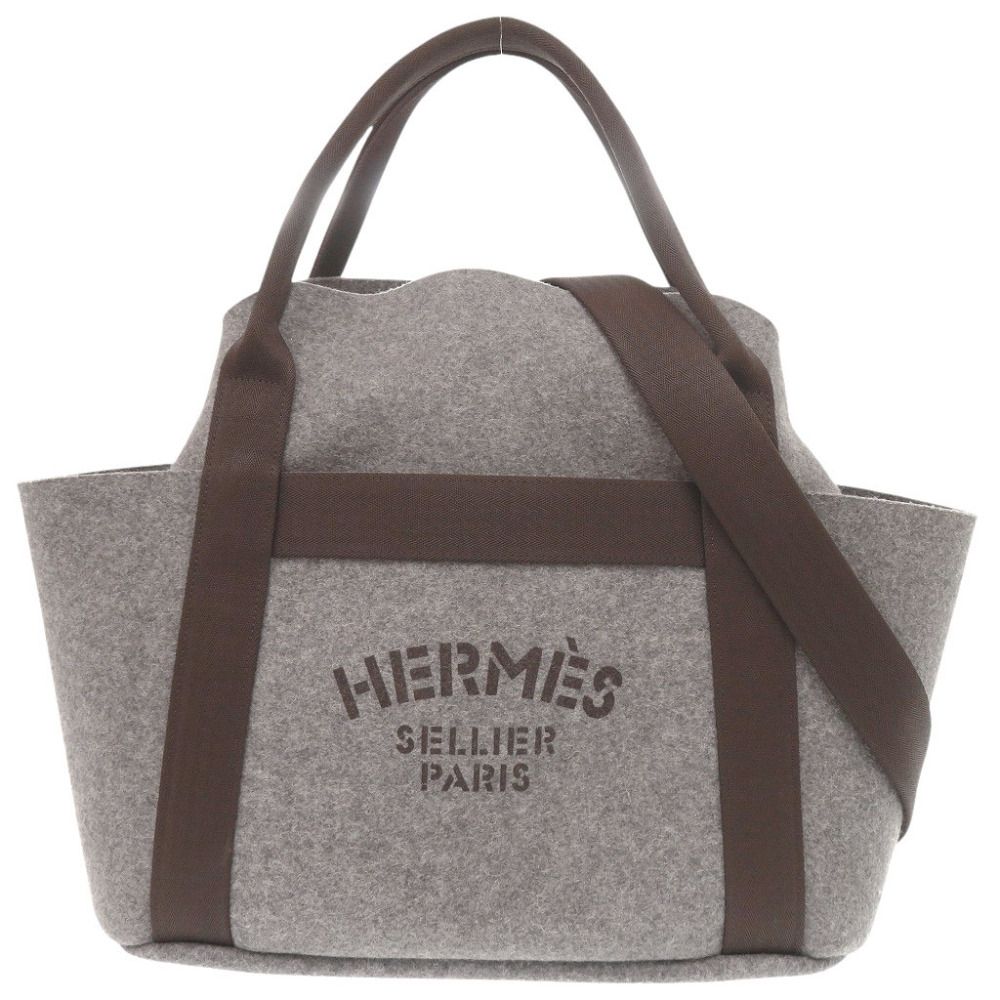 Hermes Sac de Panthere Je Groom Felt Grimoire Silver 2-Way Tote