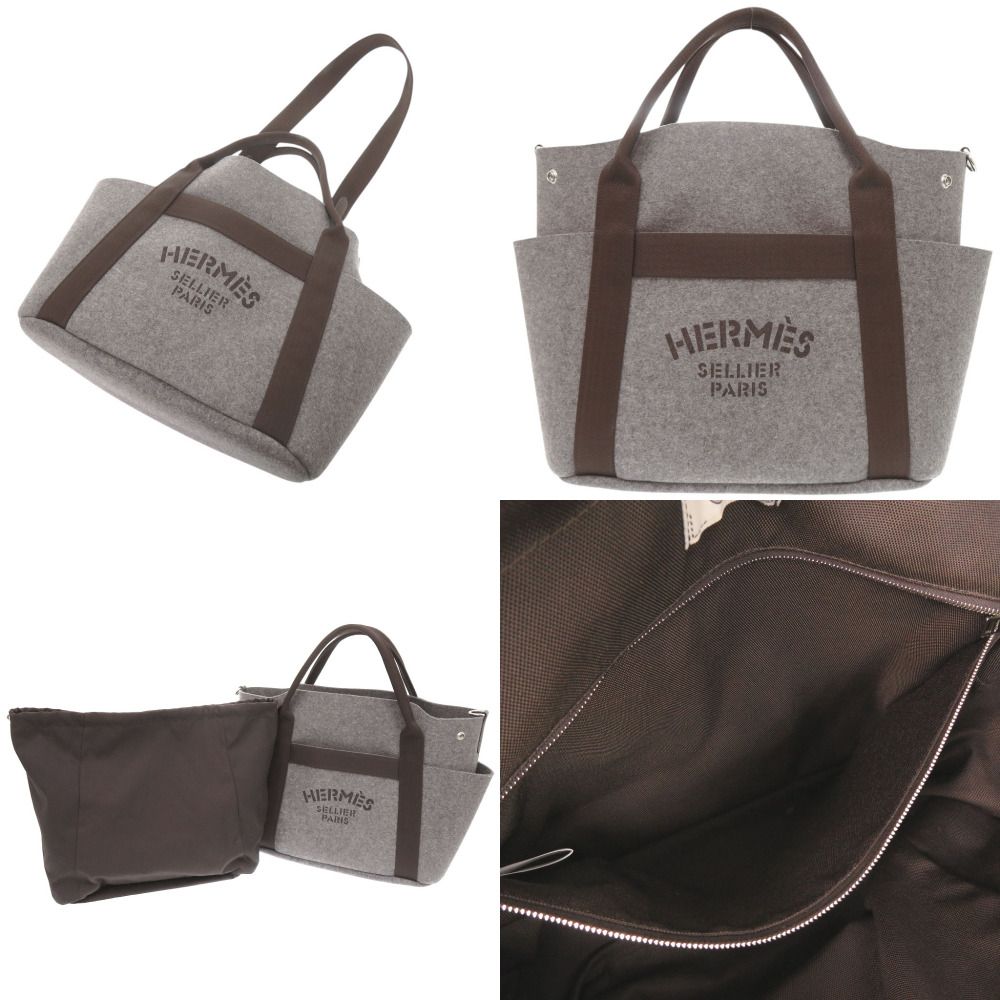 Hermes Sac de Panthere Je Groom Felt Grimoire Silver 2-Way Tote — view 8